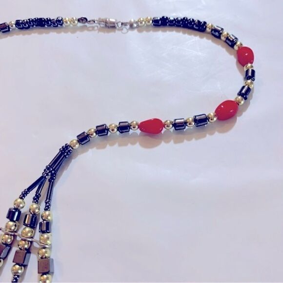 Sterling Silver Hematite & Coral Necklace 18” Gorgeous - Picture 7 of 7